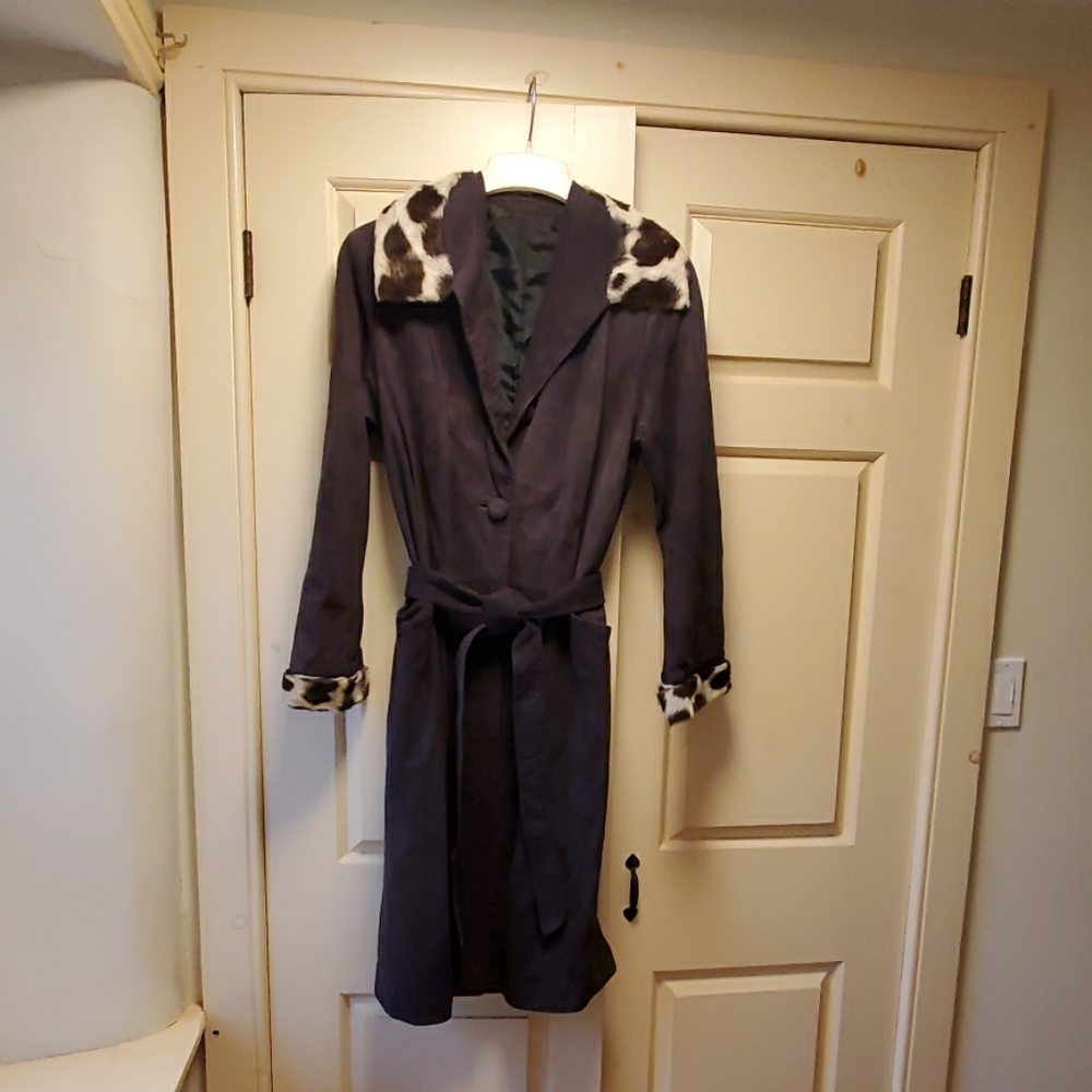 Wilson Suede Vintage suede trench with fur accents